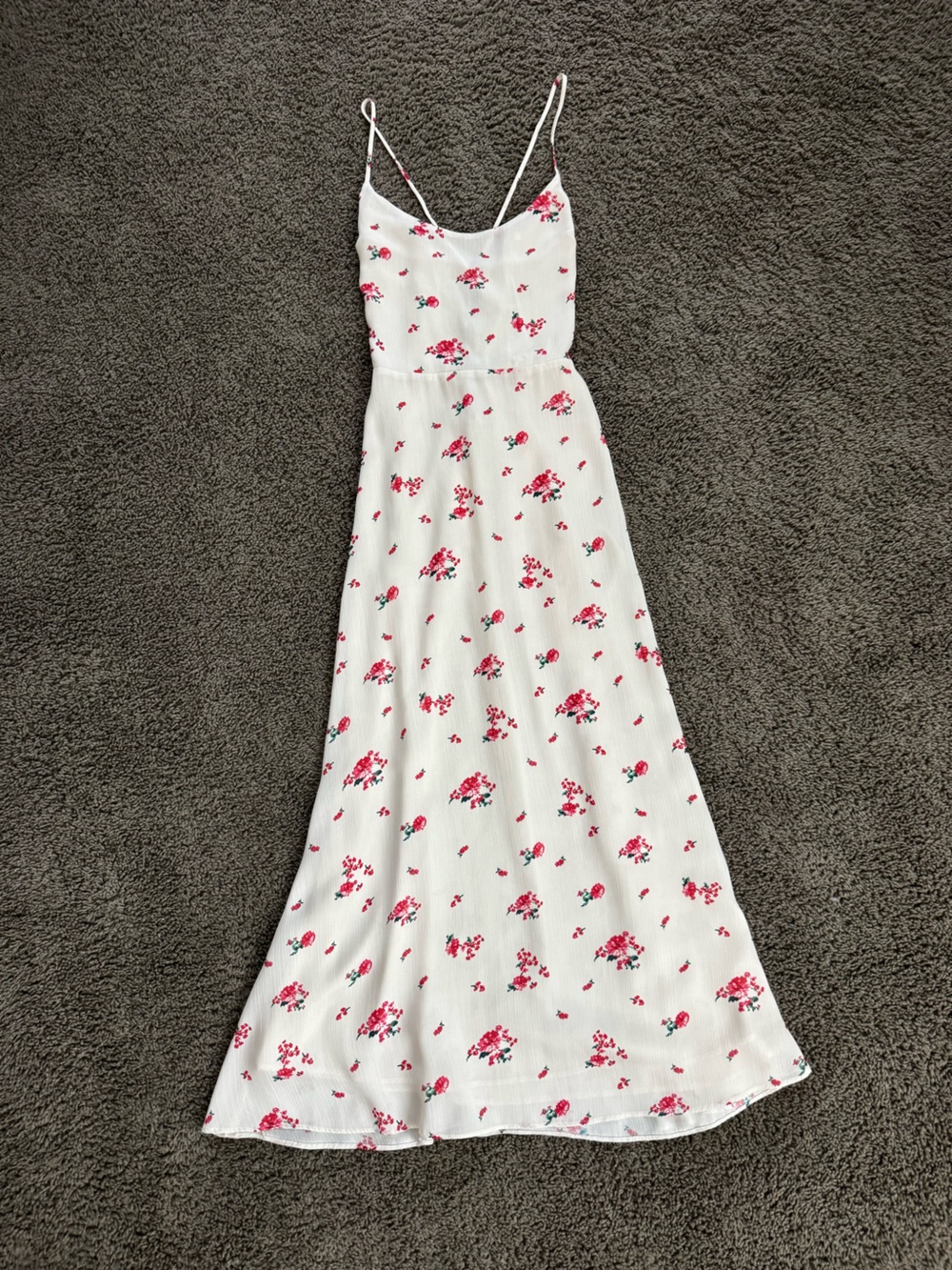 The Last Order Floral Tie-Front Dress in Cream with Red/Pink Blossoms